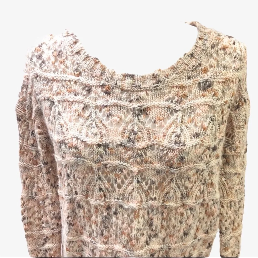 Hinge Open Knit Crewneck Sweater Beige Pink Size XS Long Sleeve